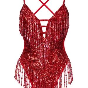 Easy Tiger Red Sequin Women's Bodysuit